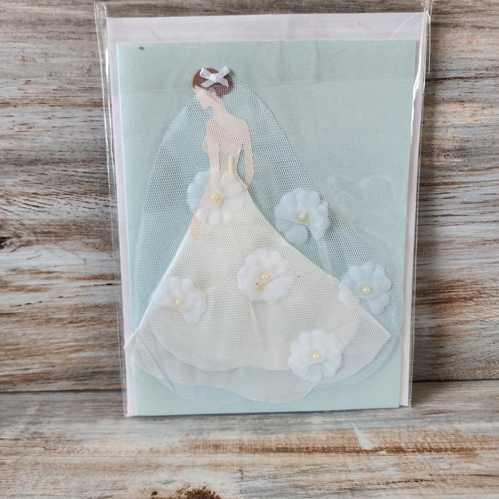Papyrus Wedding Card Bride in Tulle Gown with Pearls and Flowers Greeting Card